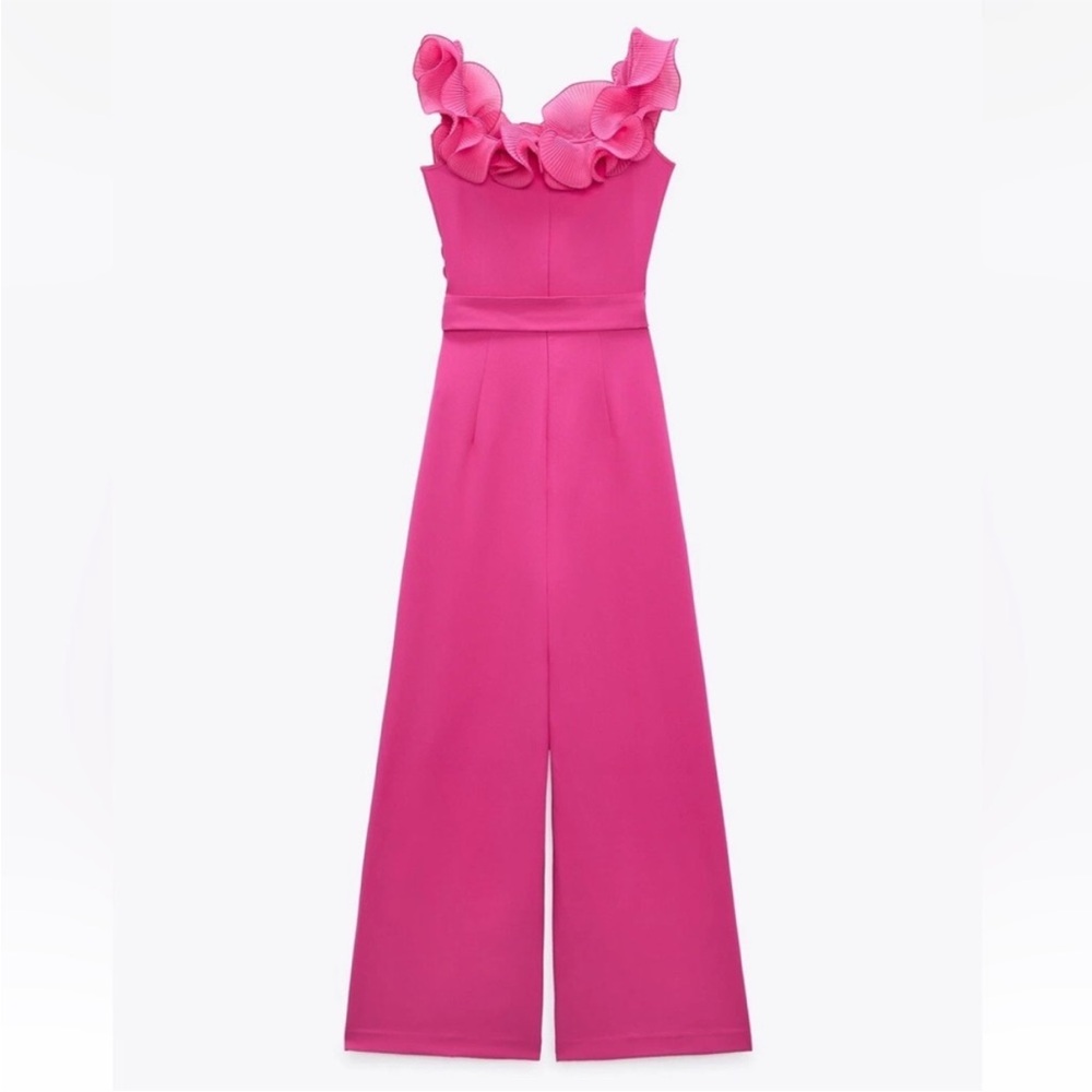 NWT! ZARA WIDE-LEG JUMPSUIT WITH RUFFLES in FUCHSIA - Size L - Picture 5 of 8